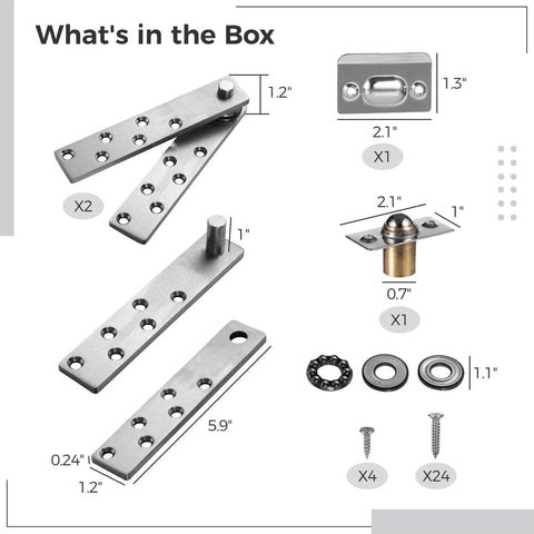 Two Pack Sturdy Door Pivot Hinges Heavy Duty Stainless Steel Hidden Hinges For Murphy Doors And Secret Bookshelf Systems kit