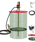 Industrial-Grade Air Powered Grease Pump For 55 Gallon Drums With 50 To 1 Pressure Ratio and hose, displayed with components