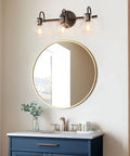 3 Light Black Vanity Light With Clear Glass Shades in modern farmhouse bathroom