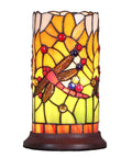 Dragonfly Tiffany Style Stained Glass Mini Table Lamp With Cylindrical Shade 10 Inch Tall Handmade Warm White Accent Lighting