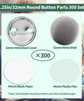 Killer 300 Sets 1.25 Inch Button Maker Supplies Featuring 32 Mm Pinback Parts With Hella Solid Metal Backs Durable Plastic Shells Card Blanks Plus Clear Films 32mm button parts display.