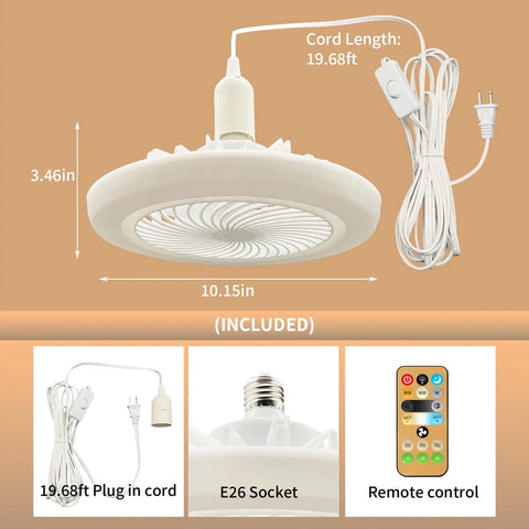 Plug In Ceiling Fan With Light 19.68Ft Long Cord Remote Control 110V E26 Socket 30W Small Ceiling Fan Light components