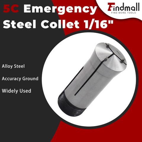 Rugged Shop Favorite 5C Emergency Tool Steel Collet 1/16 Inch shown from the side, featuring accuracy ground alloy steel design.