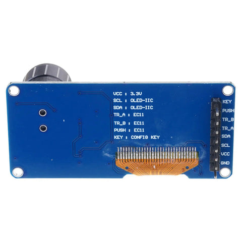 OLED Display Rotary Encoder Module With I2C Protocol For Parameter Tuning In Embedded Systems And Prototyping Handy OLED Encoders Combo For Lab Gear IoT Projects And Portable Devices, blue PCB rear view