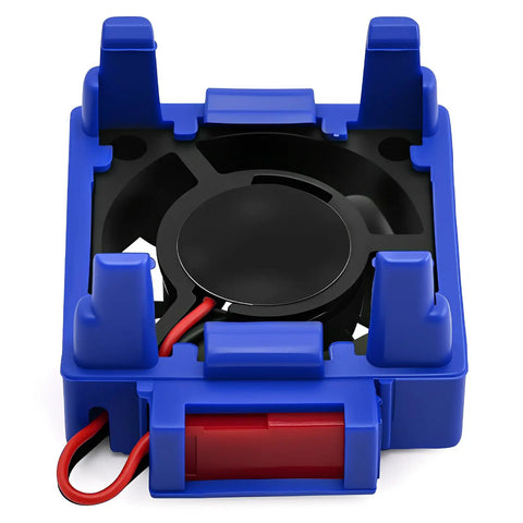 Blue Traxxas Compatible RC ESC Cooling Fan And Heat Sink With 28000 RPM Airflow, top view
