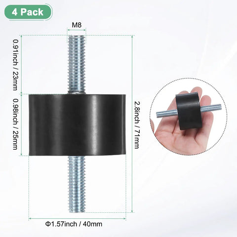 Beefy 4 Pack D40mm X H25mm Rubber Mounts Vibration Isolators With M8 X 23mm Double Studs Cylindrical Shock Absorbers For Air Compressors Cars Boats Pumps Motors Gym Gear Home Garage, 40mm x 25mm