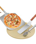 Pizza Stone Set For Oven And Grill 15 Inch Round Cordierite Stone With 14 By 16 Inch Pizza Peel Stainless Steel Spatula And Cutter