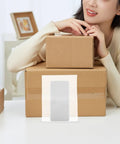 Woman with boxes and White EPE Foam Packing Bags 100 Pack For Shipping And Storage Protect Your Stuff Small Photo Frames And Crafts Trimable Foam Pouches