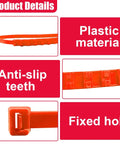 Heavy Duty 12 Piece Adjustable Snow Chains For Cars And Trucks Rust Free Plastic Tire Traction Straps No Sweat Setup Winter Grip Anti Slip Recovery Loops Ready To Roll Vibrant Orange showing anti-slip teeth and fixed hole details.