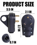 Hardworking 30 Amp Male Rv Replacement Plug With 125V Pull Handle And Strain Relief dimensions: 3.5x3.7x2.1 inches, heavy duty ABS construction.