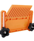 Kickback Crusher Featherboard For Table Saw With Heavy Duty Abs Nylon Build And No Sweat Setup Brackets For Smooth Push Power and Rock Solid Precision Cuts, orange design, black knobs.