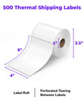 Direct Thermal Shipping Labels 4x6 Roll, 500 Perforated Labels With Strong Adhesive, rolled label dimensions shown