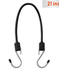 Close-up of 21-inch rubber bungee cord with metal hooks, unrelated to 10 Pack 10 Inch Rubber Bungee Cords With Hooks EPDM Tie Down Straps Outdoor