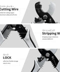 Close-up view of Pro Grade All In One Wire Cutters And Stripper For Pros 8 Inch Heavy Duty Cable Cutters with cutting and stripping features.