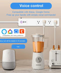 ZigBee Smart Power Strip Surge Protector With Four Independently Switched Outlets And Two USB Ports Requires Smart Hub For No Sweat Alexa And Google Voice Control In Clean White with blender and toaster.