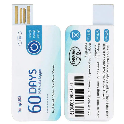 Disposable Single Use Temperature Data Logger With Usb Cable Offers Dead Reliable Cold Chain Tracking And Smooth Pdf Downloads For Food Drug Chemical Shipping Without Any Mess Or Hassle, USB plug side view.