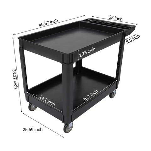 Rock Solid Heavy Duty Two Shelf Foldable Utility Cart With 500 Pound Capacity And Smooth Rolling Casters That Glide Like A Dream For Garage Warehouse Tool Storage Jobs