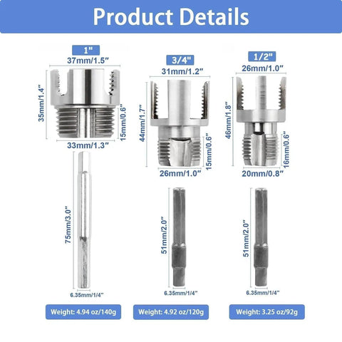 Heavy Duty Water Pipe Thread Cutter For 1/2 Inch 3/4 Inch And 1 Inch Pvc Ppr Pipes, precise alloy steel tool dimensions.