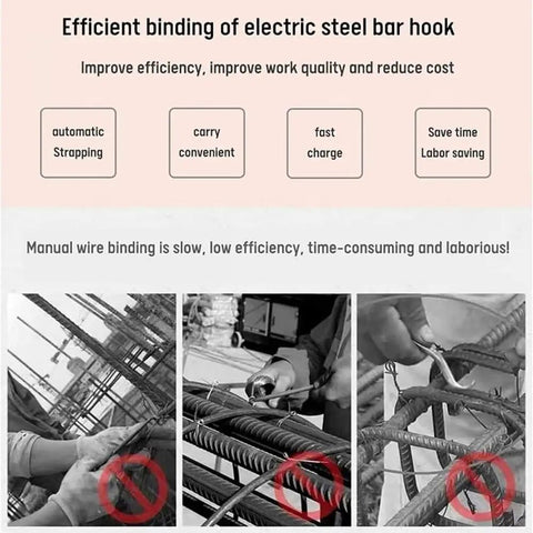 Heavy Duty Automatic Rebar Tie Wire Twister With Electric Power And Carbon Steel Body shown binding steel bars, improving efficiency.