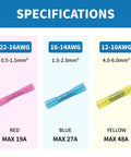 Specifications for Heavy Duty Heat Shrink Butt Connectors 500 Pcs 16-14 AWG Blue Waterproof Electrical Wire Splice Terminals