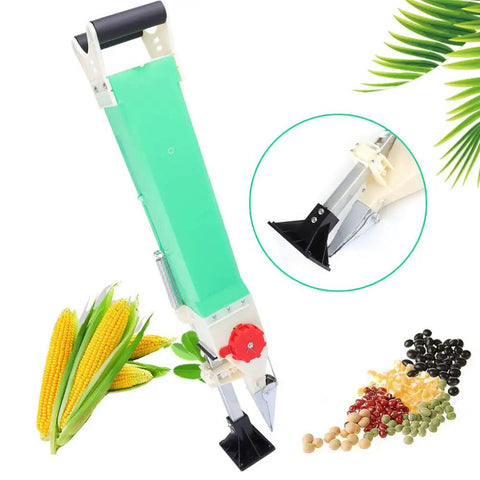 Manual Seed Planter For Home Garden with adjustable seeding machine, handheld design for wheat, soybean, corn, beans, peas, and fertilizer spreader