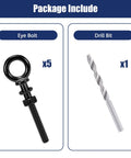 Five Pack 1/4 Inch T316 Stainless Steel Eyebolts For Beefy, Heavy Duty Lifting And Rigging, Marine Grade Corrosion Resistant Threaded Eyebolt Set With Nuts And Washers HF038B, eyebolts and drill bit included in package