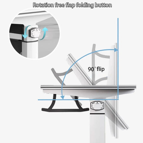 Detailed view of the rotation free flap folding mechanism for the No Fuss Slick Heavy Duty Foldable Mobile Training Table.