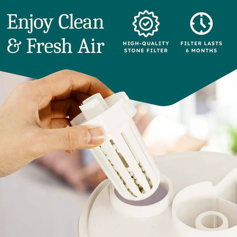 Hand installing Ultrasonic Humidifier Filter Replacements For Home Use, Cool Mist Demineralization Cartridges With Ceramic Stone, 500 Hour Life.
