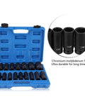 Heavy Duty 16 Piece 1/2 Inch Drive Hex Bit Socket Set Range From 10mm To 32mm, Premium CrMo Steel Heat Treated Air Impact Repair Tool Kit For Auto Maintenance And Hard Hitting Jobs in blue case