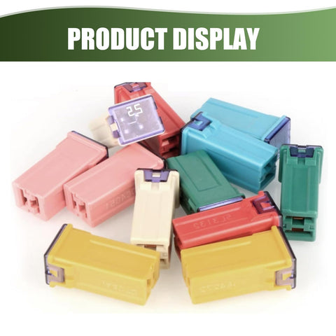 Tough As Nails Square Blade Fuse Assortment Kit With 20A To 60A Specs featuring colored square blade fuses for automotive use.