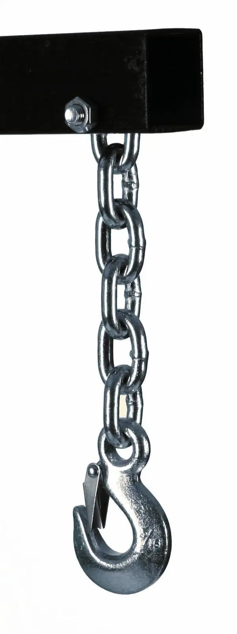 No Sweat Folding Air Hydraulic Engine Hoist cherry picker hook and chain detail showing heavy-duty steel construction.