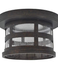 Washburn LED Outdoor Indoor Ceiling Light With Clear Seedy Glass, 20W Integrated LED, Rustic Bronze Finish, front view