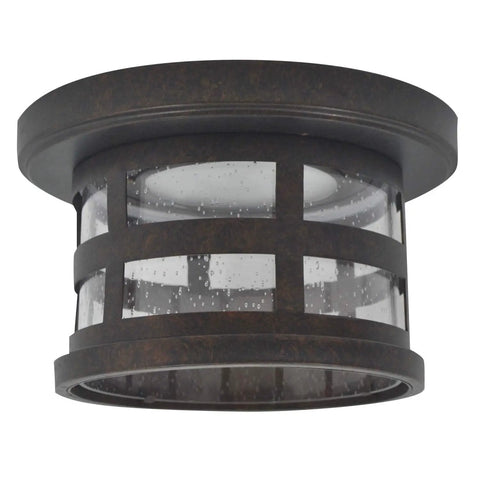 Washburn LED Outdoor Indoor Ceiling Light With Clear Seedy Glass, 20W Integrated LED, Rustic Bronze Finish, front view