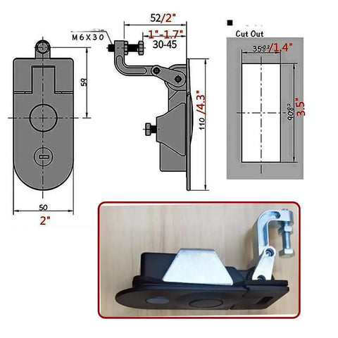 Diagram and photo of 4 Pack Flush Mount Compression Latches With Trigger Action Adjustable for RV Truck Doors Tool Boxes