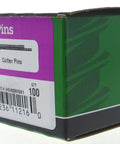 Box of Five Thirty Second By Two Inch Cotter Pin With Extended Prong In Zinc Finish, 100 Pack, packaging side view