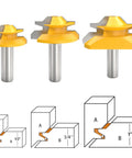 Premium Built Tough 45 Degree Lock Miter Router Bit Set With Half Inch Shank And Three Cutting Heights for wood joinery.