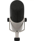 Front view of SD-1 Standard Dynamic Microphone For Studio Vocals And Instruments White Finish Cardioid Pickup on a stand.