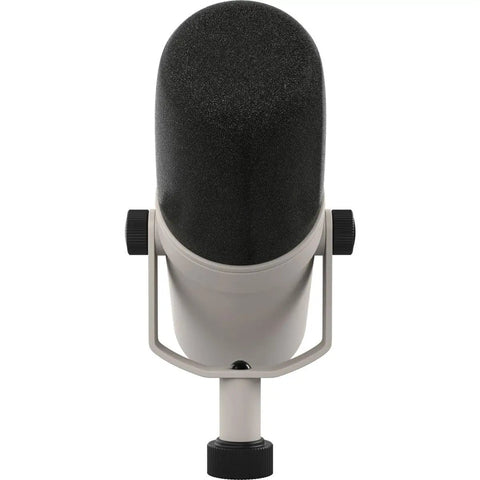 Front view of SD-1 Standard Dynamic Microphone For Studio Vocals And Instruments White Finish Cardioid Pickup on a stand.