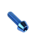 Blue titanium DIN912 M4x12mm tapered-head hex bolt.