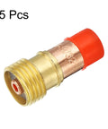 Gas Lens Collet Bodies Kit Pro Grade Five Piece Set For TIG Torch Consumables 17GL332 copper 3/32 inch diameter red tip close-up