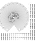 Flat Steel Mending Plate Bracket Set With Screws 20 Pack displayed in a fan arrangement with included screws for woodworking