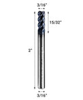 I4KES 3 16th Inch Carbide Square End Mill With 4 Flutes for Steel Copper Alloys and Hardened Metals built tough AlTiN coated
