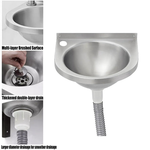 Wall Mounted Stainless Steel Hand Wash Basin For Small Spaces with multi-layer brushed surface and double-layer drain