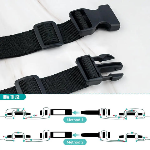 10 Pack 1 Inch Plastic Buckles For Straps With 20 Tri Glide Slide Clips Quick Side Release Fits 1 Inch Nylon Webbing Canvas Straps Black Durable And Built To Last With Easy To Install Design For Belts Bags Backpacks And More showing black buckles and strap installation methods