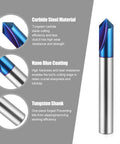 All In One 5 Piece CNC Wood Carving Router Bits Set With One Quarter Inch Shank, Nano Blue Coating Detail with Tungsten Shank