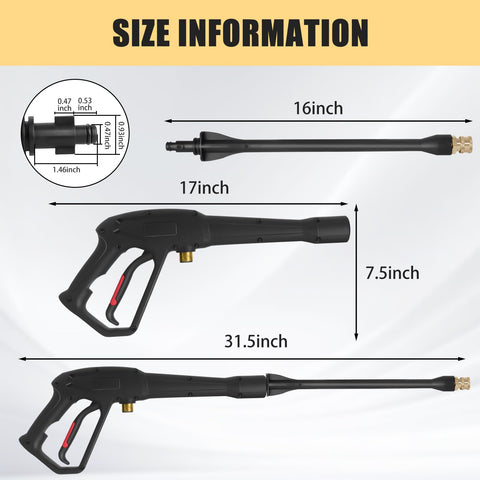 Pressure Washer Gun Replacement Kit With Jet Wand And Five Nozzles, dimensions and components, wide compatibility