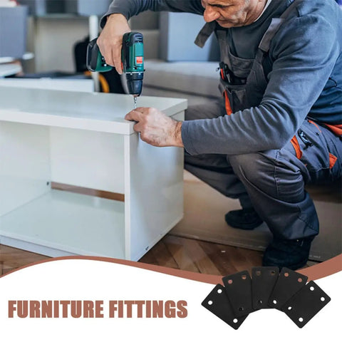 Person assembling furniture using Stainless Steel Straight Joining Plates 6 Pack Heavy Duty Flat Wood Brackets For Furniture Repair And DIY Woodworking Easy Screw In Installation High Load Bearing And Secure Mounts.