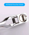 Close-up of Go-To All Metal Single Hole Puncher With Lever, showcasing oval punch head, ideal for office, school, home and craft projects.