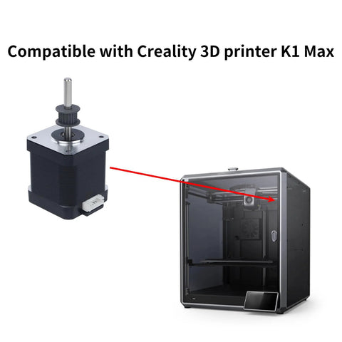 Front view of FYSETC Y-axis NEMA 17 stepper motor for K1 Max 3D printer, black body with silver shaft and gear