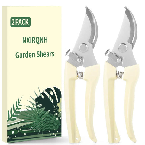 2 Pack Garden Pruning Shears With Sharp Bypass Blades, Stainless Steel Hand Pruners, Comfortable Grips, in packaging